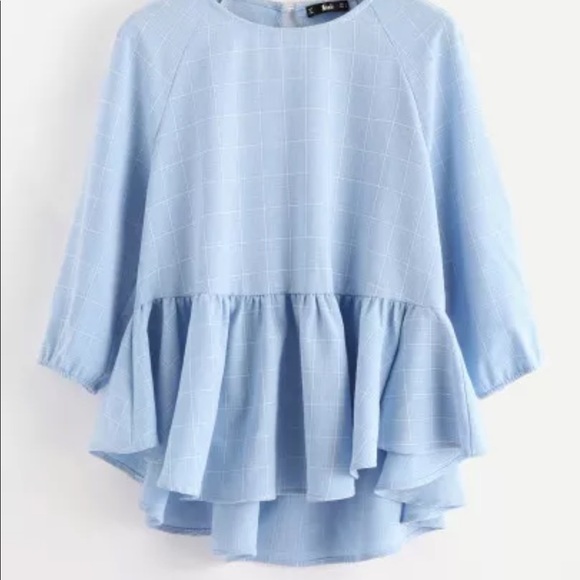 Tops - Blue and white ruffle bottom shirt